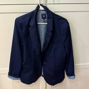 Navy blazer with seersucker detail